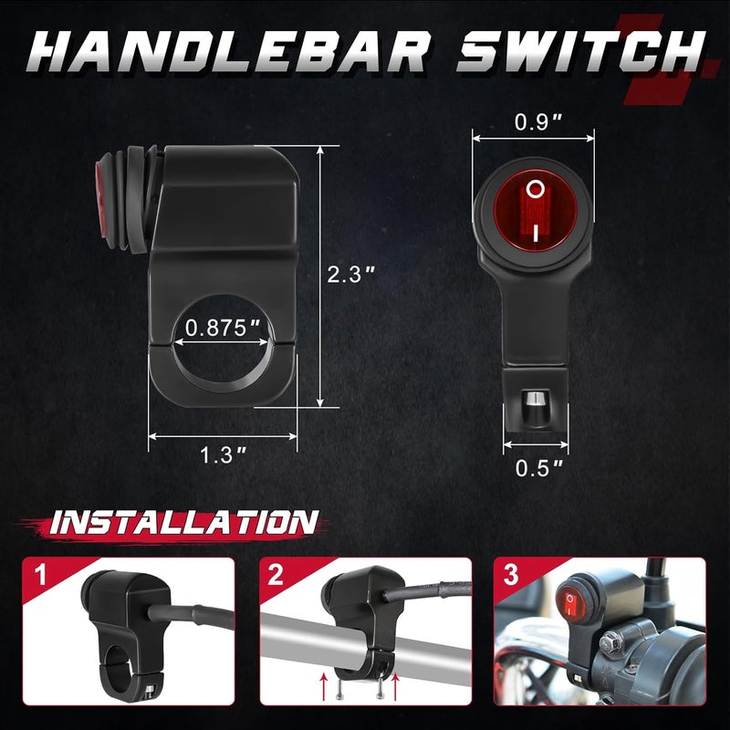 OFFROADTOWN 2 Leads LED Light Bars Wiring Harness Kit w/Motorcycle Handlebar Switch 7/8" 12V 40A Relay Fuse Nylon Wire Harness for ATV Dirt Bike Scooters Motorcycle Lights - Image 2